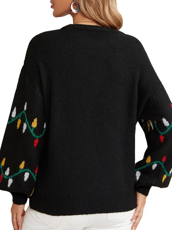 Jultröja över gränsöverskridande europeiska och amerikanska kvinnor bär Amazon Hot Selling Colored Lights Sweet Pullover Loose Christmas Knitwear