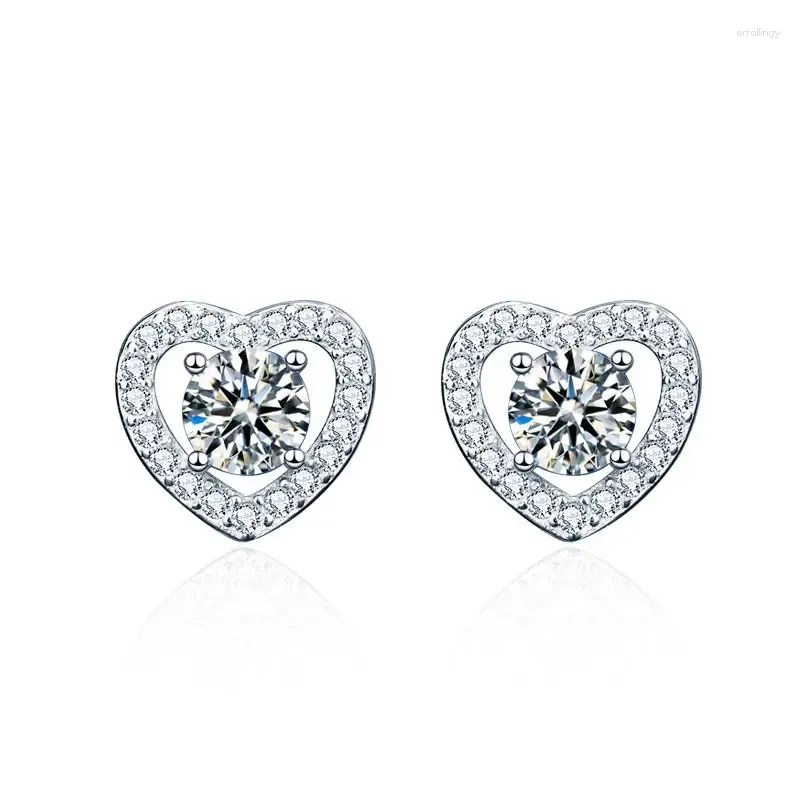 Stud Earrings HTOTOH Moissanite S925 Silver Heart Shaped Female 0.5 Ct Four Claw Engagement