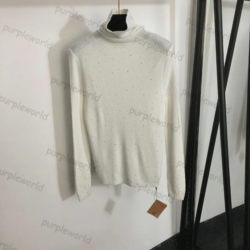 Hot Diamond Knitted Bottom Shirt Womens Fashion Pullover High Neck Sweater Slim Fit Knitted Tops