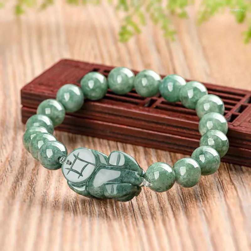 Strand Authentic Natural A grade Jadeite Pixiu Bracelet Bean Green Jade Fashionable High end Women s