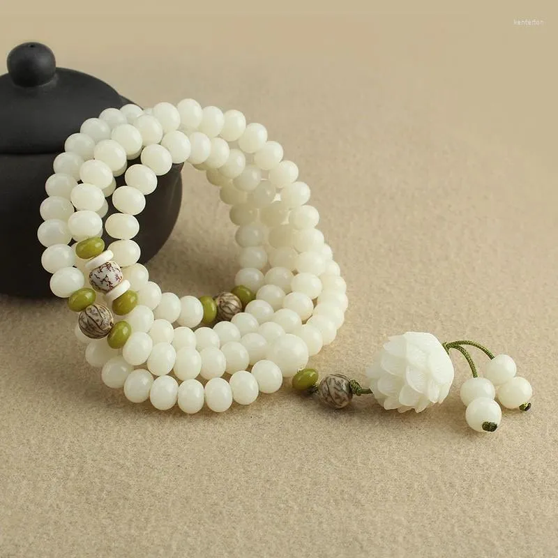 Strand White Jade Bodhi Roots 108 Child Buddha Beads Bracelet Women's Versatile Necklace Long Simple Stationery Accessories