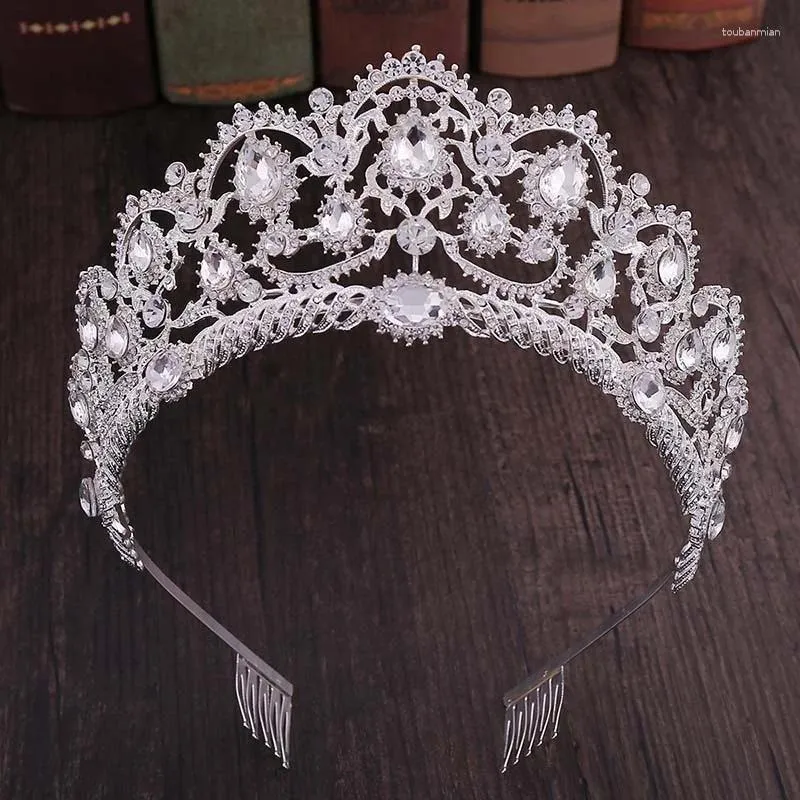Vintage Crystal Tiaras Rhinestone Pageant Taçları ile Tülbeli Barok Düğün Saç Takı Aksesuarları