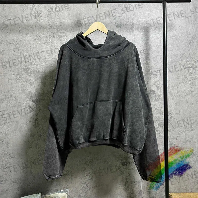 Heren Hoodies Sweatshirts Dubbellaags Gewassen YZY Hoodie Heren Dames 1 1 Beste kwaliteit Solid Casual Oversize Trui T231215