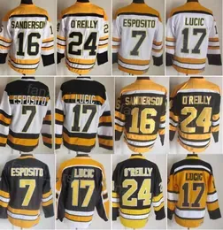 Man Vintage Hockey 16 Derek Sanderson Jersey 75 Anniversary 17 Milan Lucic 24 Terry OReilly 7 Phil Esposito Retro Classic CCM All Stitched Breathable Retire Good