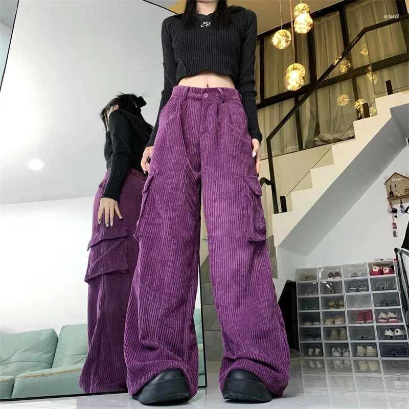 Pantalones para mujer Mexzt Y2K Cargo Mujeres Streetwear Pana Pierna ancha Pantalones de chándal Harajuku Bolsillos Baggy Joggers Otoño Invierno Pantalones casuales