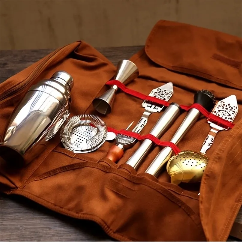 Cocktail Bags: Portable Bartender Shaker Kit Canvas Tool Roll, Home ...