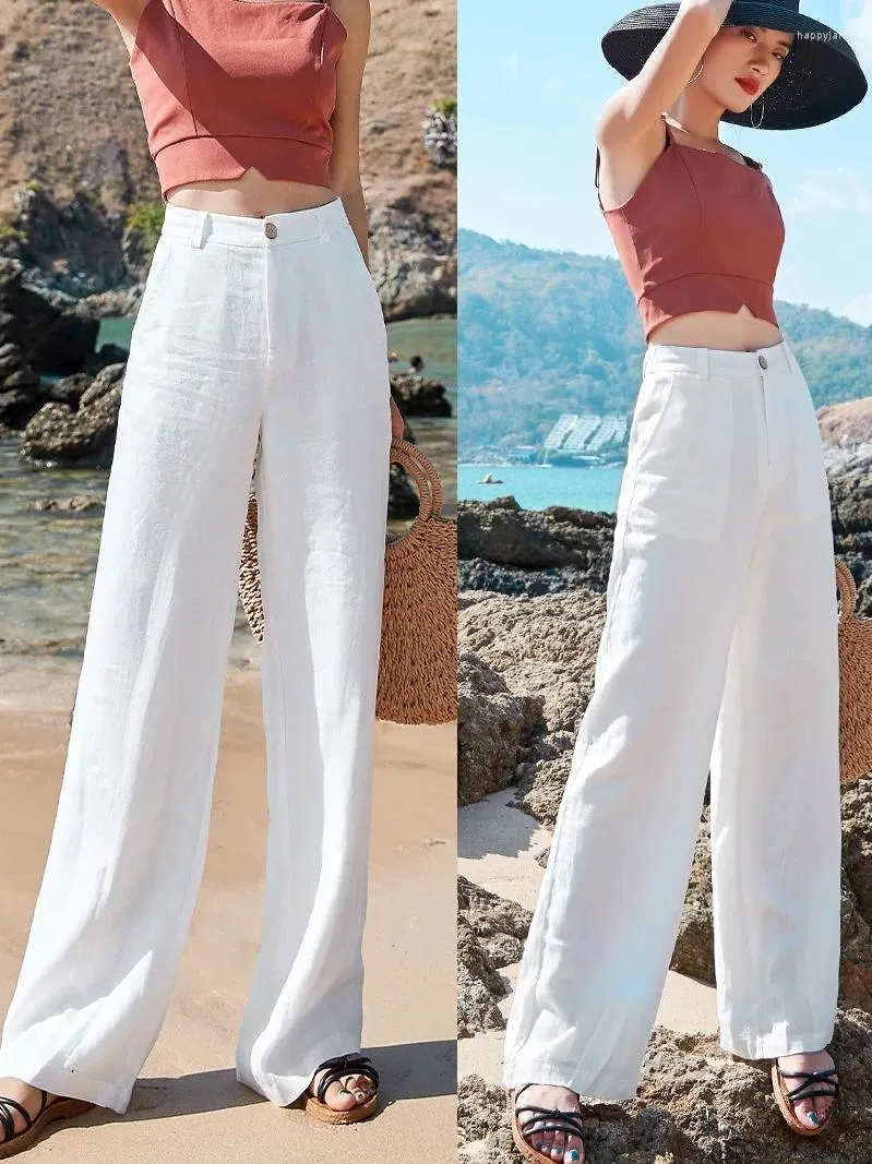 女性用パンツ夏の薄いスタイルクールなリネンワイドレッグカジュアルドレープハイウェイストストレートレッグファッションスウェットパンツバギー
