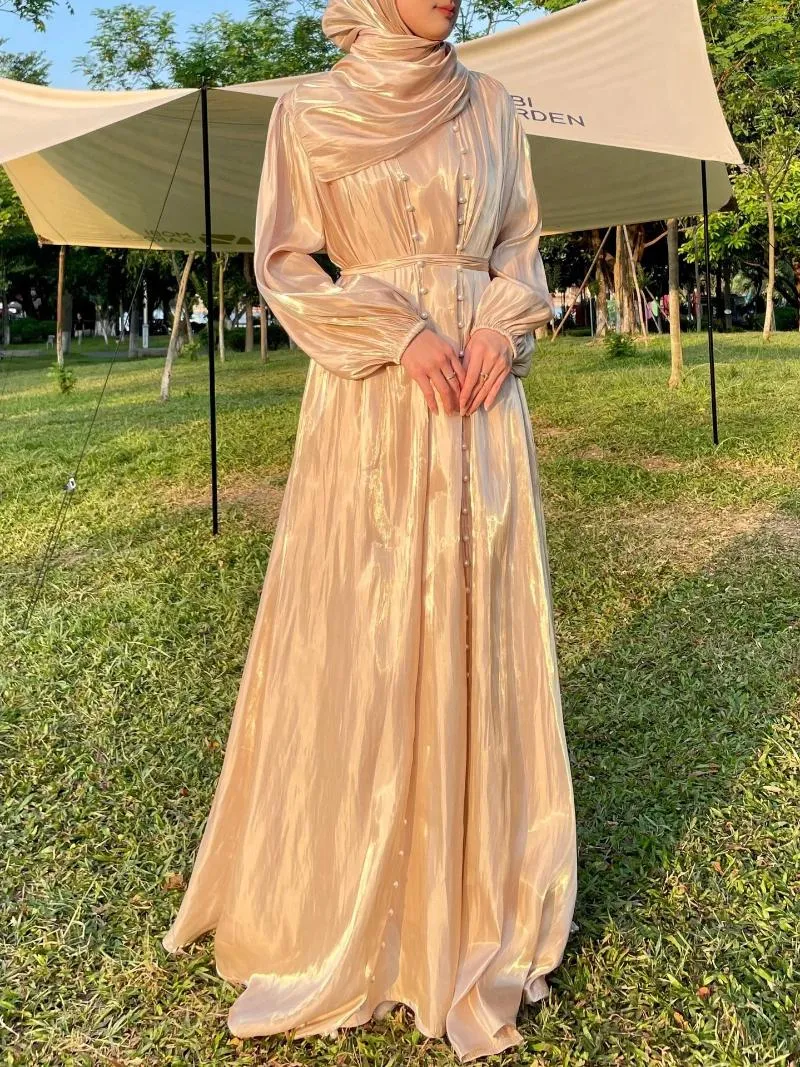 Ethnische Kleidung Frauen Eid Muslim Abaya Laterne Ärmel Wunderschönes Partykleid Solide Perlen Lange Robe Dubai Kaftan Streamer Garn Vestidos