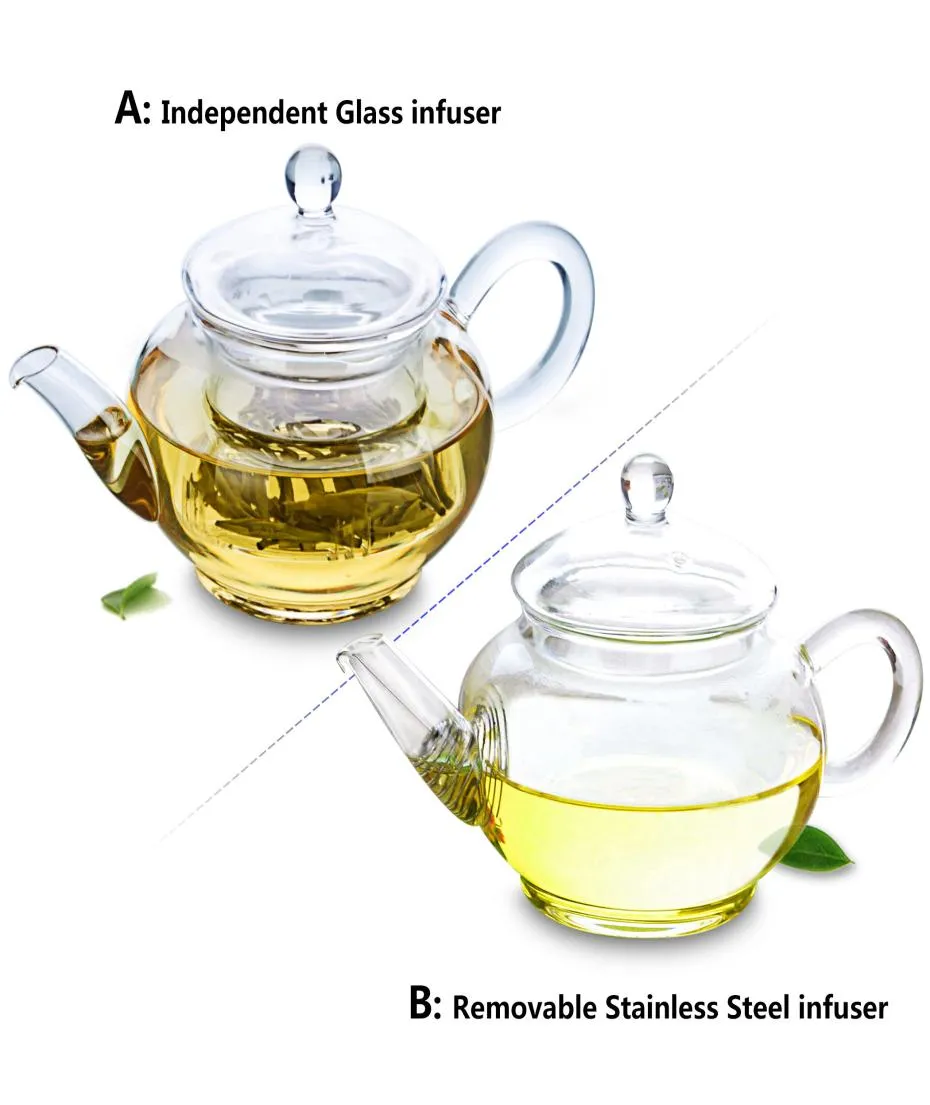 Tipos de vidro transparente resistente ao calor mini flor bule artesanal wInfuser AB4852966