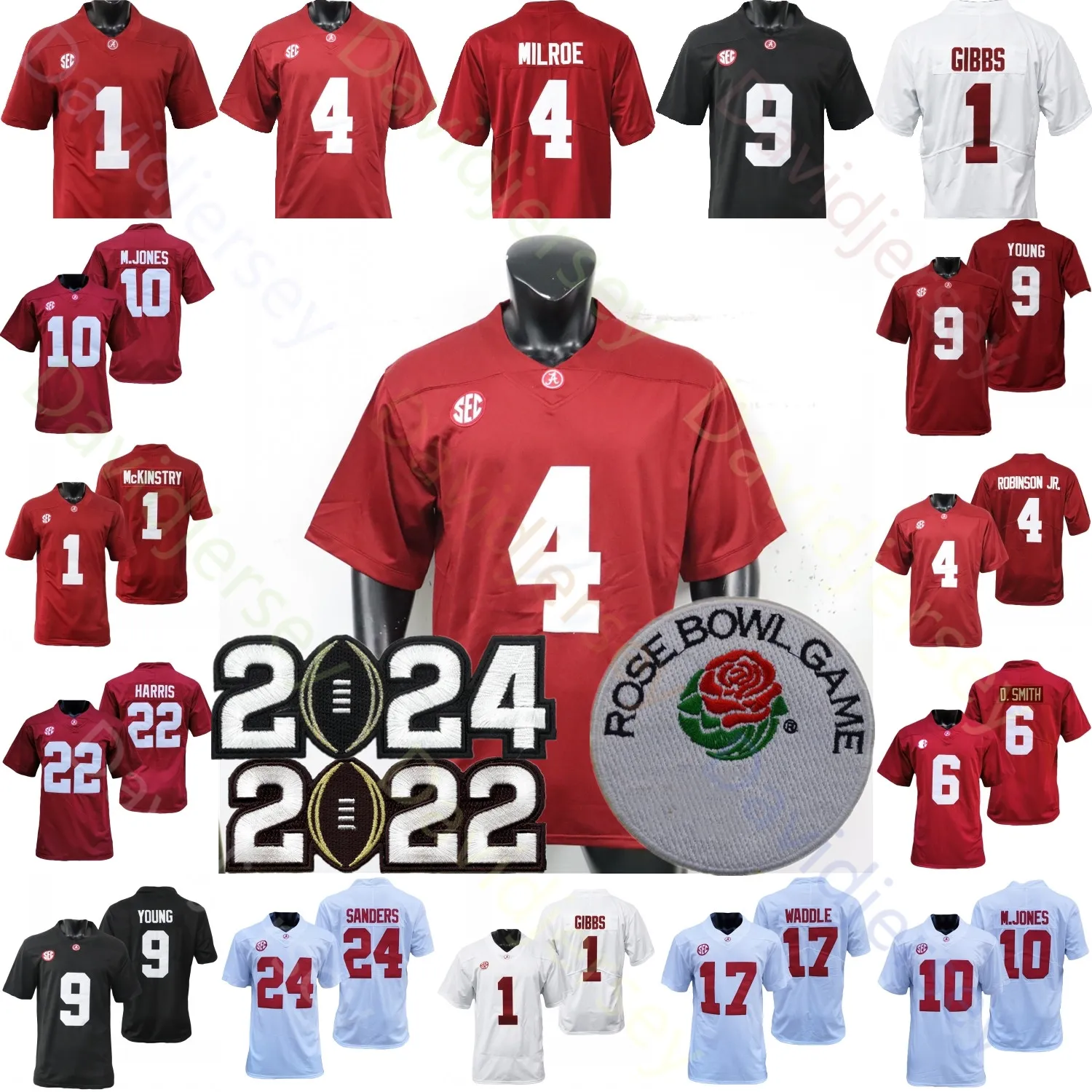 2024 Playoff Rose Bowl Alabama Crimson Tide Fußballtrikot NCAA College Jalen Milroe Ty Simpson Bryce Young McKinstry McClellan Burton Brooks Anderson Jr. Lawson