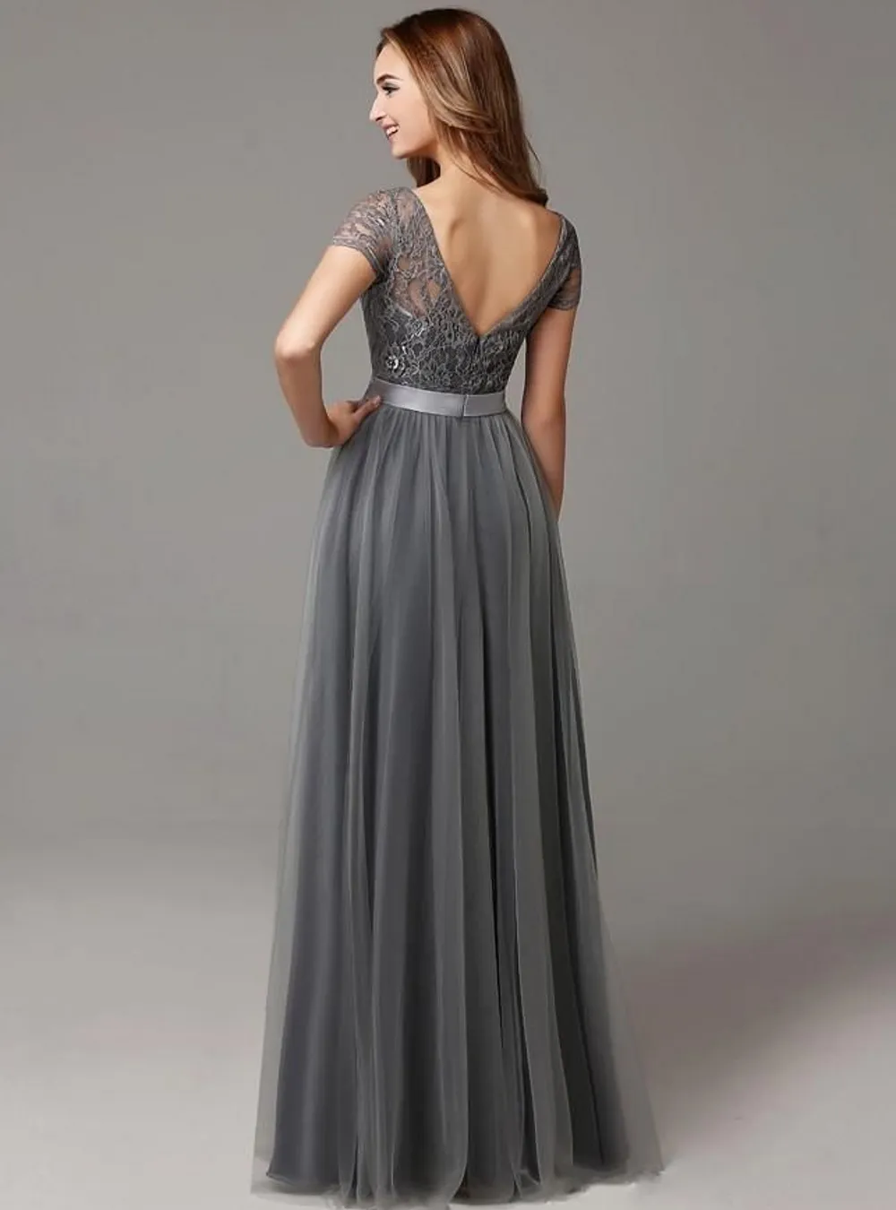 dusky grey bridesmaid dresses A-line Dark Grey Long Sleeves Bridesmaid Dresses,Cheap Bridesmaid Dres mybestbridal