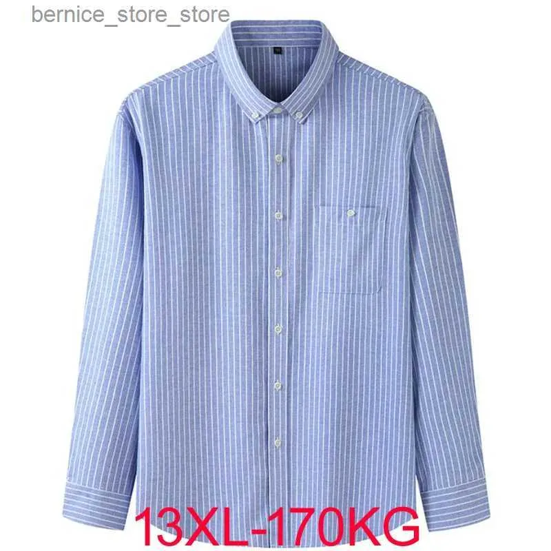 Polos Men Men długoterminowy Oxford Plaid Striped Casual Shirt Front Patch Kieszonka klatka piersiowa Zwykłe okno guzikowe grube koszule 13xl Q231215