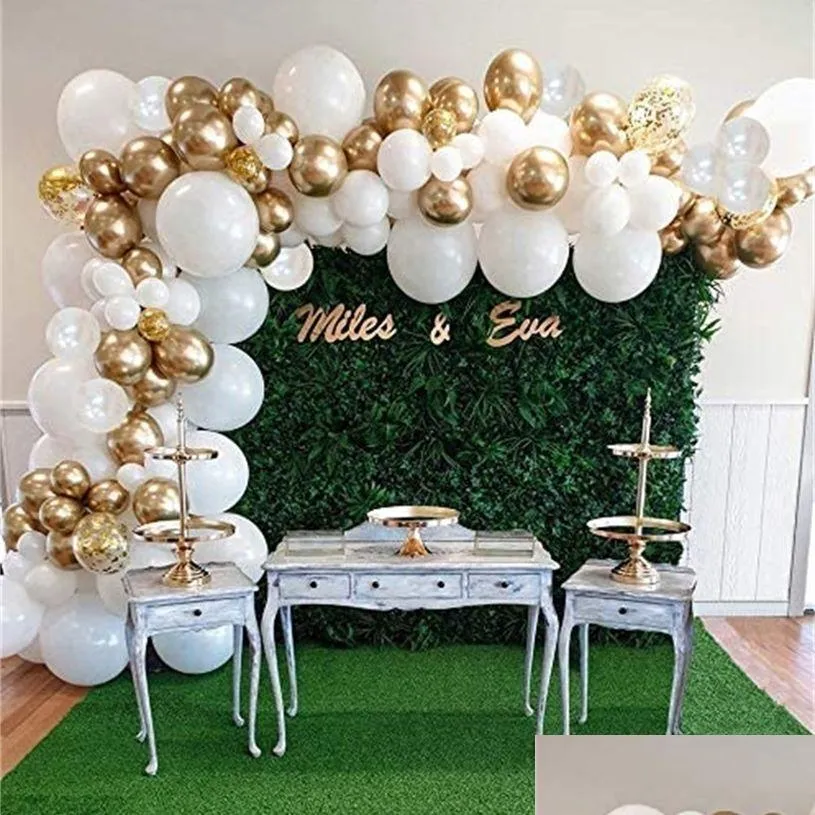 Party Decoration White Balloon Garland Arch Kit Gold Confetti Balloons 98 Pcs Artificial Palm Leaves 6 Wedding Birthday Decorations Dh49S