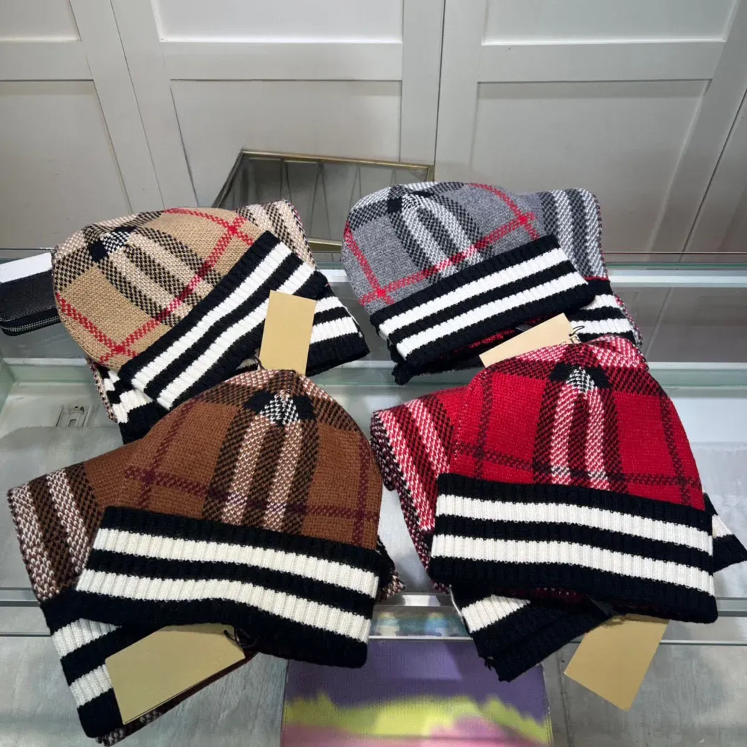 Gorro de invierno Moda Sombreros de lujo Conjuntos de scaves para mujeres Diseñador Sombrero de punto Gorros Hombre Cálido Cashmere Bonnet Bufanda Otoño al aire libre 4 colores -6