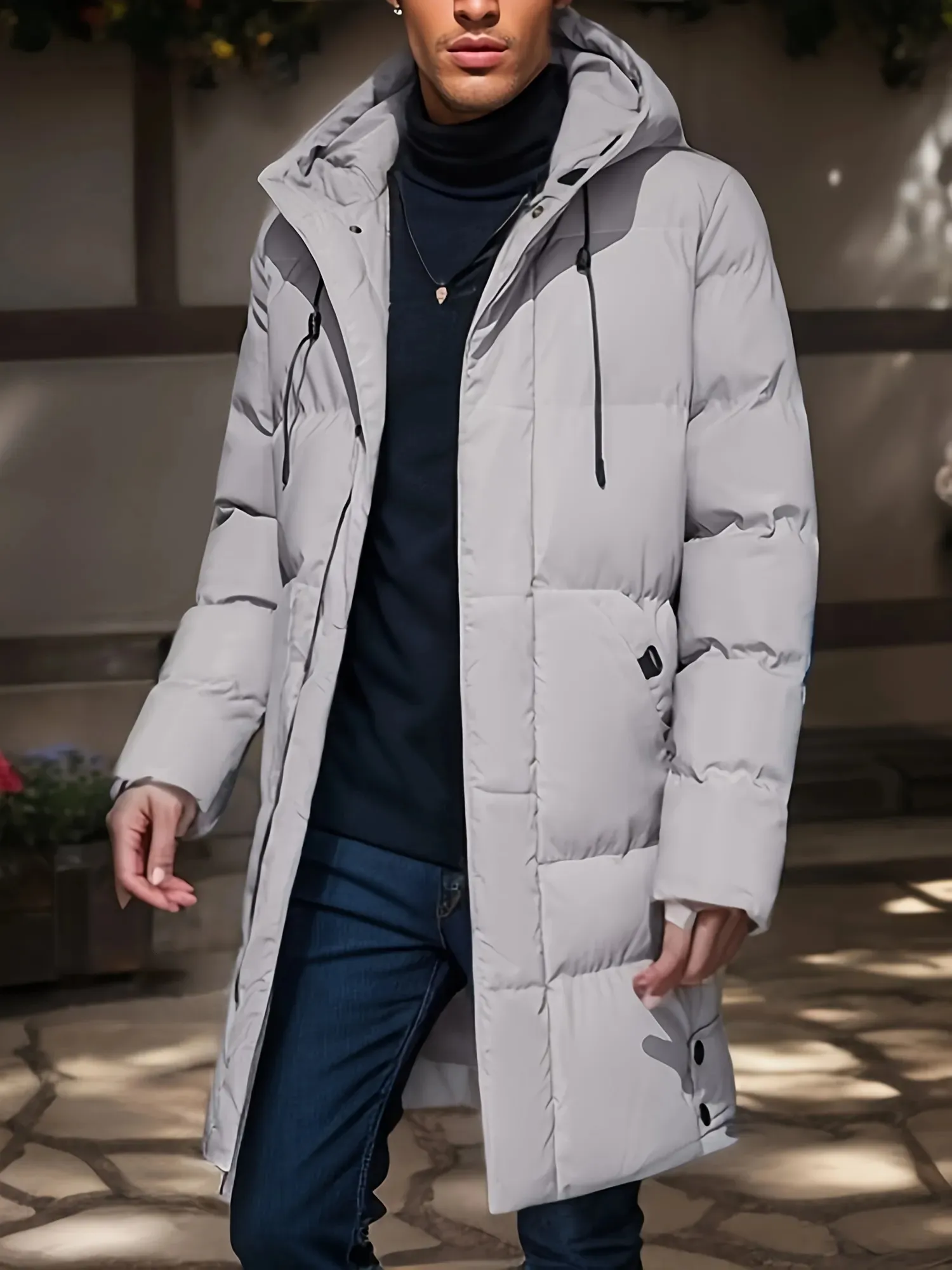 Parkas pour hommes à capuche à capuche à mi-long mens pour hommes à zip décontracté et coton veste rembourrée par chèvre