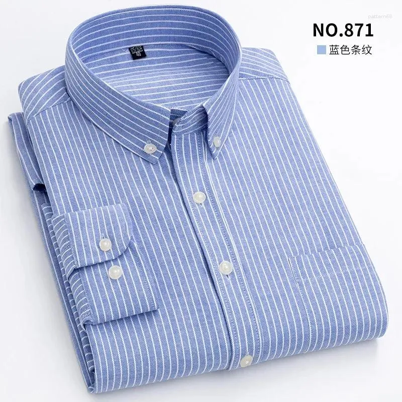 Herrklänningskjortor Spring Autumn Business Mens Man Casual Button Down Long Sleeve Cotton Regular Fit Striped Shirt