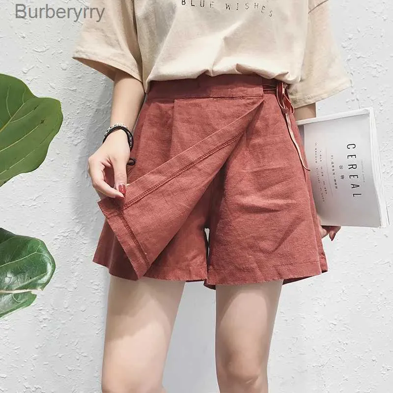 Damesshorts 2022 Zomer Nieuwe Korea Mode Vrouwen Hoge Taille Katoen Linnen Losse Shorts Rokken Alle Matched Casual Wijde Pijpen Shorts Broeken C219L231215