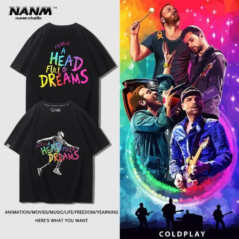 Cold Play Coldplay Band Short Sleeved Men's and Women's Summer Classic Rock Punk High Street Vintag Pure Cotton T-Shirt Trendy