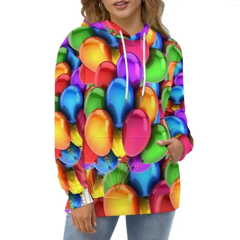 Dameshoodies Ballonboeket Casual Kleurrijke Print Y2k Design Losse Hoodie Winter Lange Mouw Hip Hop Oversized Kleding