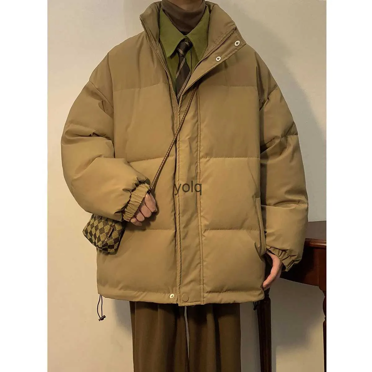 Męskie Parkas 2023 Zime Ined Cotton Cloes Solid Color Bread Snow Jaet Lapel Coats utrzymuj ciepło rozmiar S-2xlyolq