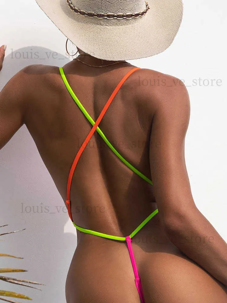 Mulheres Swimwear Sexy Extreme Micro String Mulheres Swimwear One Piece Swimsuit Feminino Cross Backless Monokini High Cut Thong Banheira Terno Swim Lady T231215