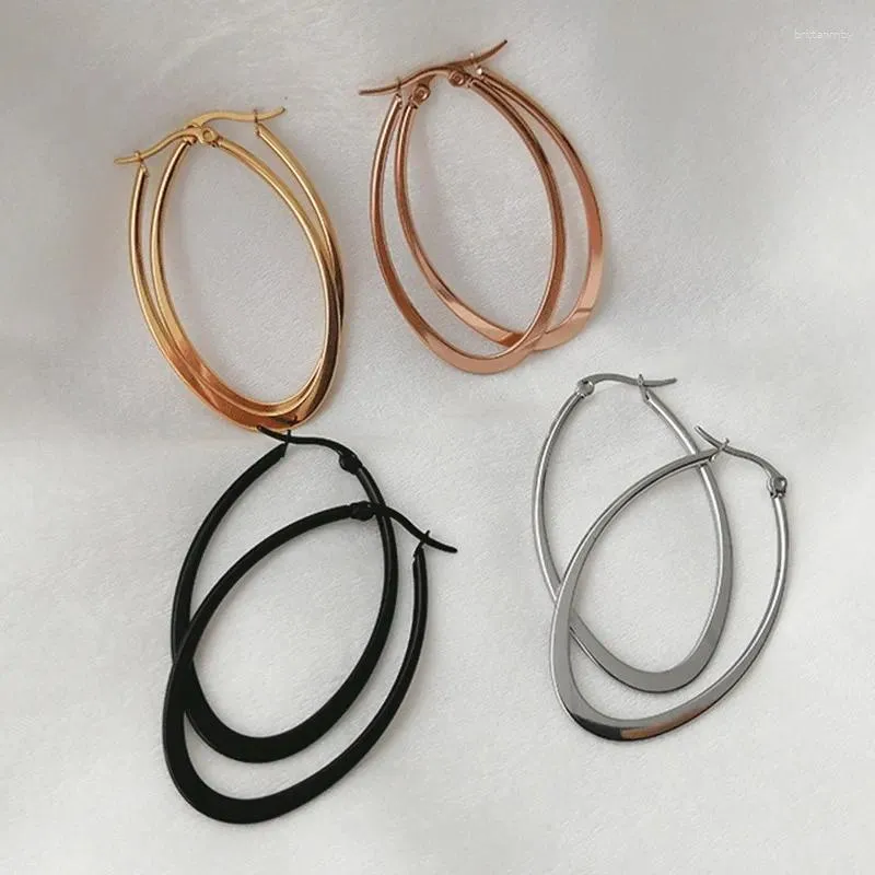 Hoop Earrings Fashion Big For Women Trendy Titanium Steel Jewelry Gold Black Color Temperament Large Circle E026