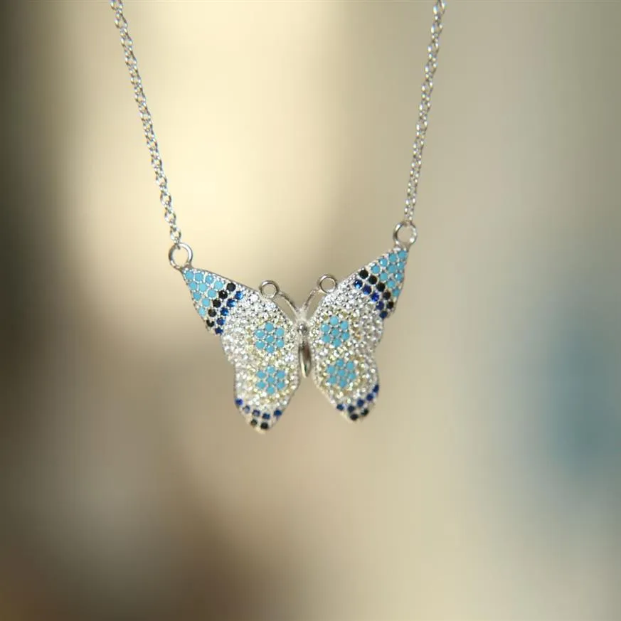 or argent rose or 3 couleurs coloré beau collier papillon style Bohême 925 argent sterling pavé cz turquoise mode 309n