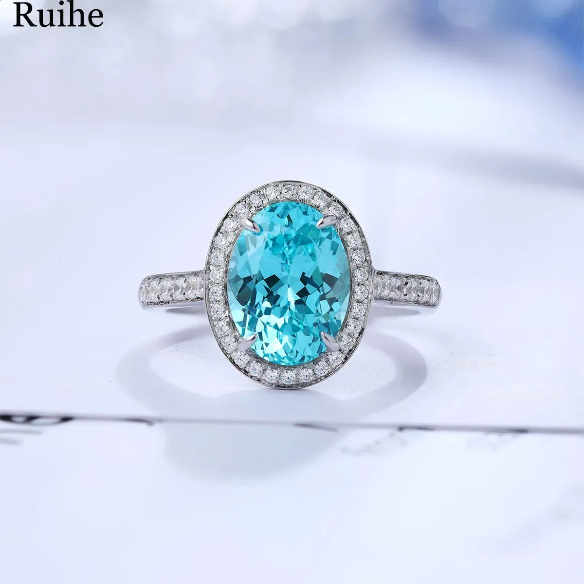 Trouwringen Vintage 925 Zilver 3.95 Karaat Paraiba Lab Grown Edelsteen Dames Mode-sieraden Groothandel Vrouwen Ringen 231214