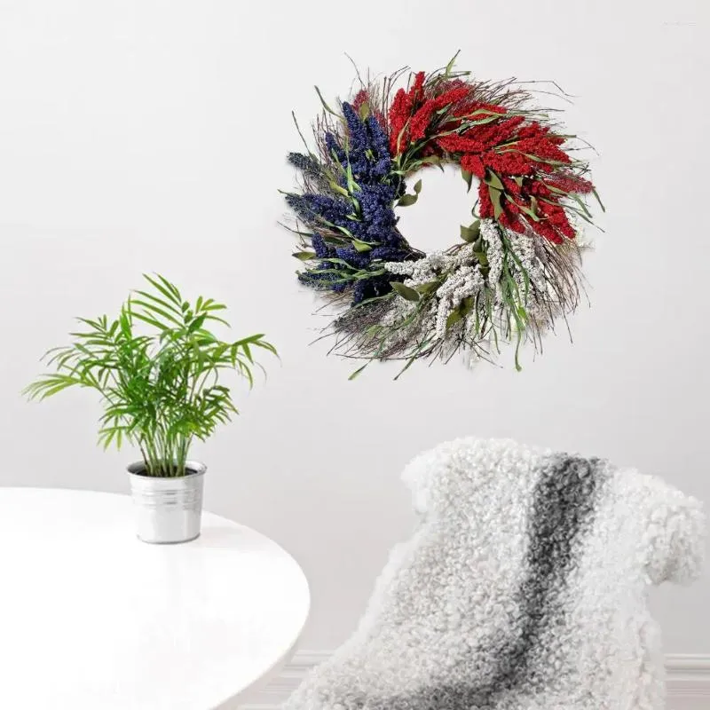 Dekorativa blommor Great Door Wreath Easy to Lang Welcome Happy Happy Independence Day Artificial Flower Garland