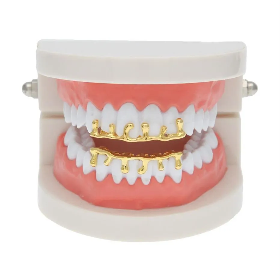 2019 Hip Hop Gold Silber Grillzs Single Tooth Grillz Cap Top Bottom Grill Bling Custom Teeth Volcanic Rock Drop Shape Punk Hip H251Y