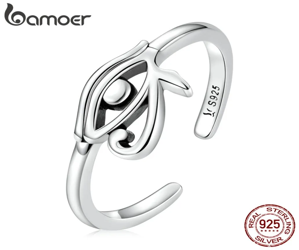 Fine S Bamoer 925 Sterling Silver Eye of Horus Egypt Protection Anel aberto para mulheres Personalidade Banda Cool Ring Jewelry GIF7549295