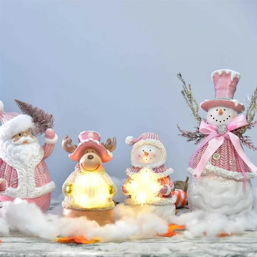 Rosa natal boneco de neve papai noel estatueta com luzes led do feriado decoração de natal 2022 decoração de ano novo ornamento do quarto casa 294w