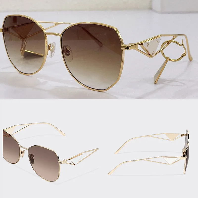 Solglasögon med triangellogotypdesigner Mens Womens New Silver Hollow Triangle Ben Gradient Gold Lens UV400 Moderna mode solglasögon med Box Spa57y