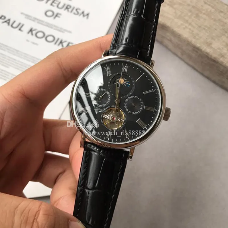 Relógio masculino de alta qualidade com movimento mecânico automático de 46 mm, fivela de agulha totalmente inoxidável, lua preta azul, relógio de safira, super luminoso