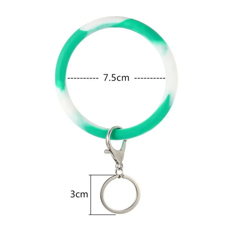 Wrist Key Chain Camouflage Silicone Bracelet Key Ring Round Circle Rainbow Bangle Keychain Key Holder for Woman Wrist Strap DB204