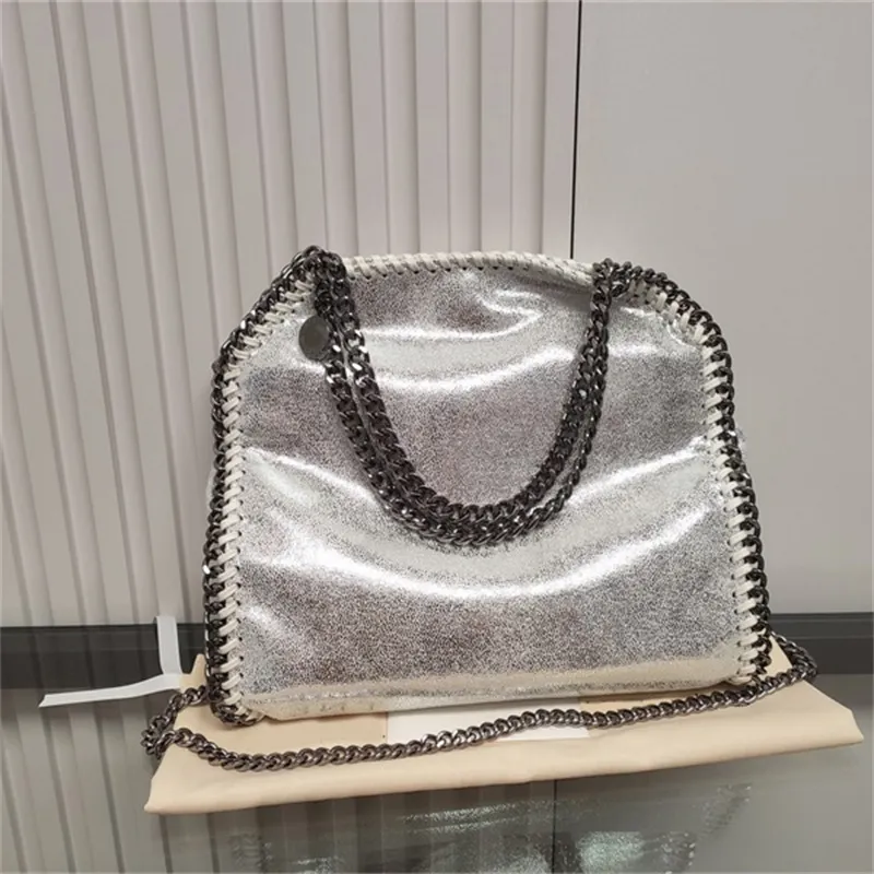 Neue Stella 7A große Einkaufstasche für Damen, Designer-Tasche, Schwarz, Gold, Silber, Luxus-Einkaufskette, Handtasche, Messenger-Leder, Umhängetasche für Damen, to02