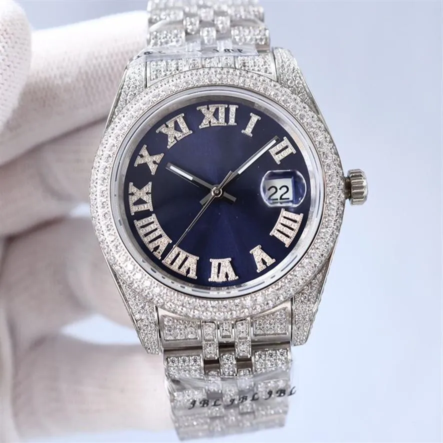 Diamond Watch Automatic Mechanical Mens Watches 41mm Diamonds Bezel rostfritt stål 904L Silver Strap Business Montre de Luxe Men 317Z