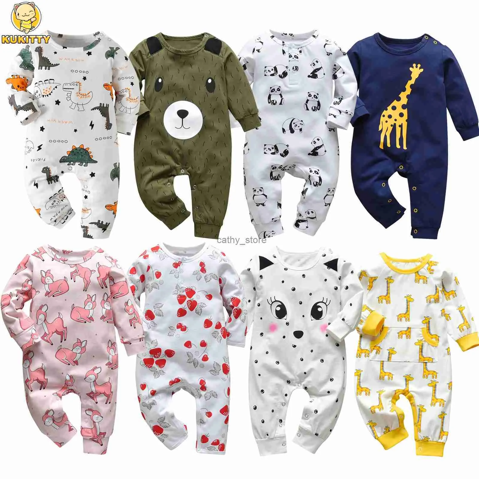 Rompertjes Pasgeboren Baby Jongens Meisjes Romper Pyjama Babykleding Katoen Lange mouw Print O-hals Comfy Jumpsuit Peuterkleding OutfitsL231114