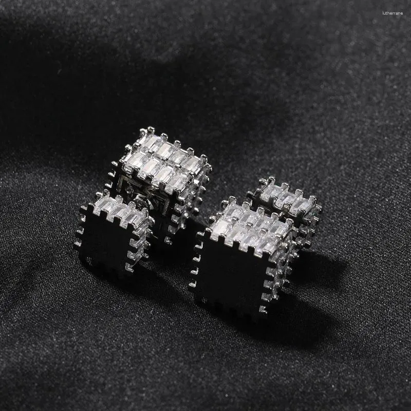 Stud Earrings Fashion Design Sense Square Block Creative Personality Niche Cubic Zircon Hip Hop Jewelry For Women And Men