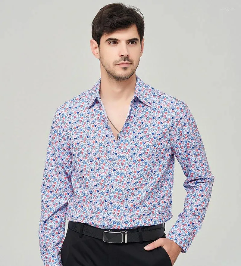 Camisas de vestido masculinas 2024 primavera verão camisa impressa regular ajuste manga longa negócios moda roupas masculinas my1009