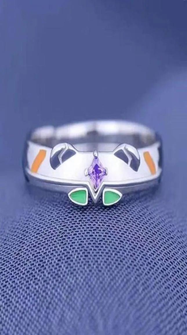 Anneaux de cluster Anime Eva Asuka Langley Soryu Ayanami Rei EVA01 Bague en émail pour hommes femmes 925 Sterling Silver Cosplay Props Bijoux2122874