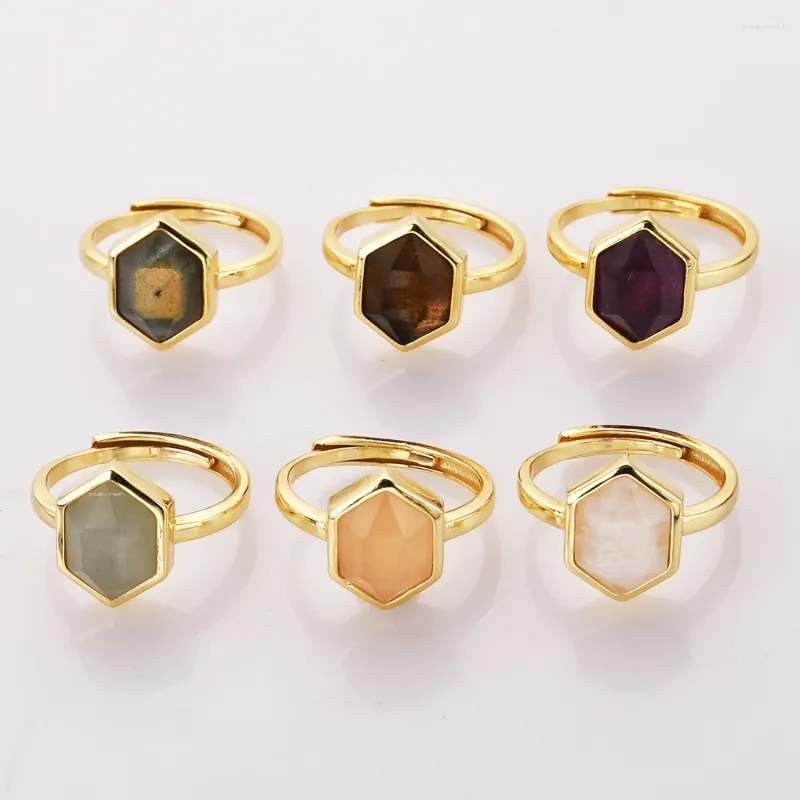 Anillos de racimo BOROSA 5 PCS Piedra natural facetada de alta calidad 18k chapado en oro cristal anillo de cola ajustable para mujeres hombres joyería regalos