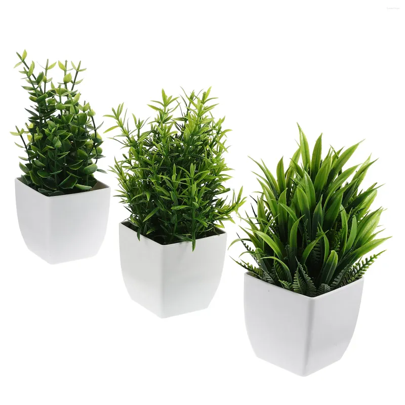 Fleurs décoratives 3 pièces fausse plante simulée en pot bureau Mini plantes succulentes fausse tige de fougère Pp pour bureau