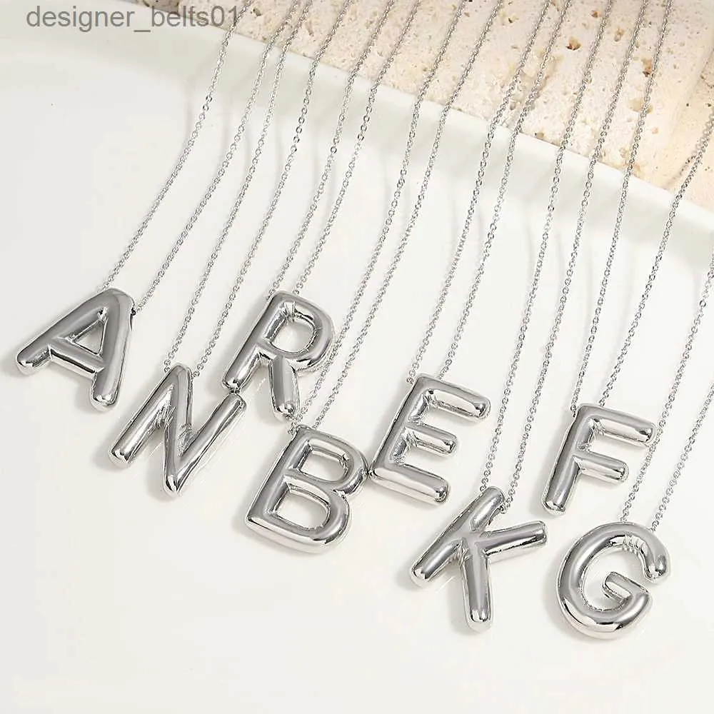 Pendant Necklaces Chunky Alphabet Balloon Letter Pendant Necklace A-Z Name Silver Color Bubble Necklace for Family Women Men Fashion Jewelry GiftsL231215