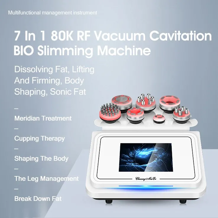 New Model RF Vacuum 80Khz Cavitation Cellulite Blasting Slimming Body Contouring 7 Handles Microcurrent Lymph Drainage Massage Machine