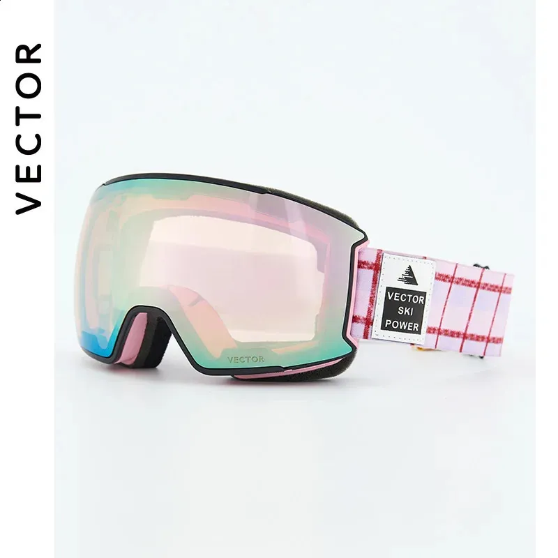 Lunettes de ski Vector petites lunettes de ski cadre sangle imprimée pour hommes femmes lentille magnétique interchangeable UV400 lunettes de soleil anti-buée lunettes de neige 231214