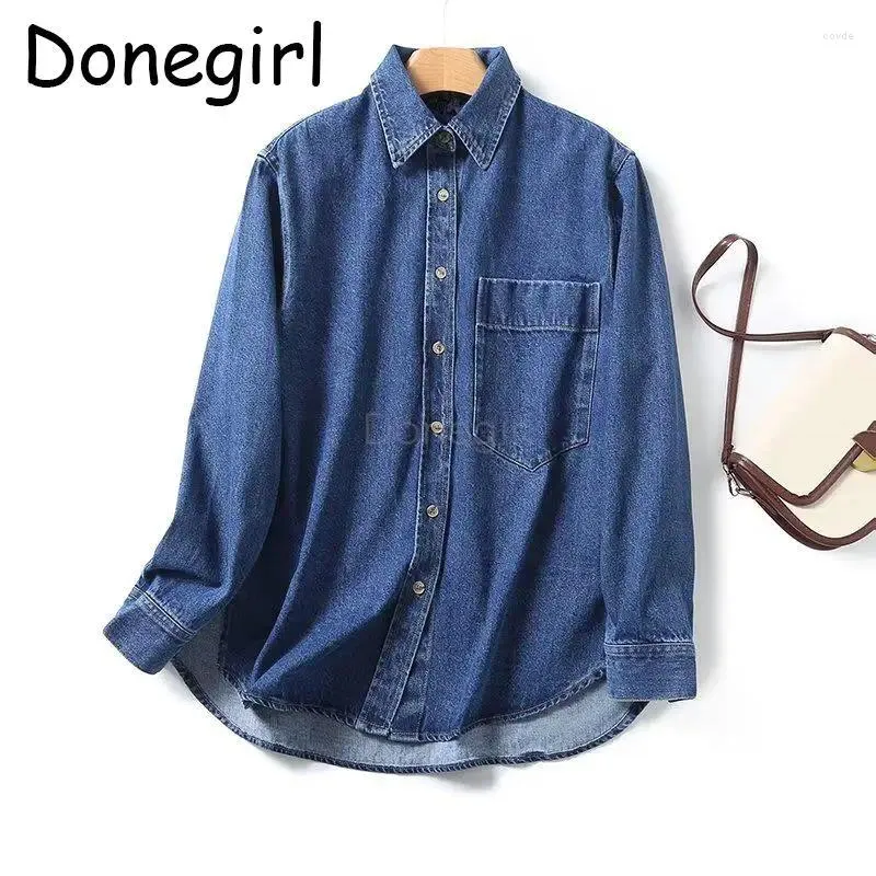 Womens Blouses Donegirl 2024 Autumn Women Simple Versatile Single Breasted  Denim Shirt Coat Pocket Loose Casual Commute Tops Chic From Covde, $26.07