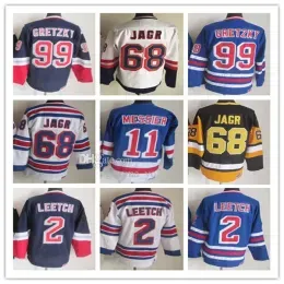 Mark Messier Vintage NY Hockey Jerseys Wayne Gretzky Jaromir Jagr Brian Leetch Stitched Retro Uniforms Navy Blue White Men