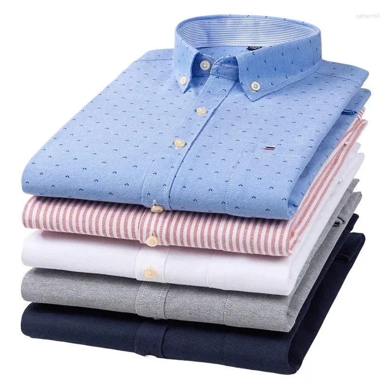 Herrklänningsskjortor Pure Cotton Oxford snurrade långärmad skjorta för avslappnad smal passande fast färg trendig
