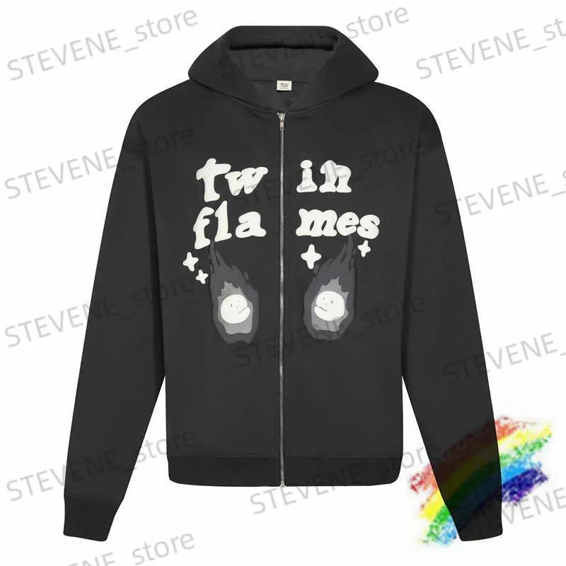 Men's Hoodies Sweatshirts Cardigan Twin Flames BROKEN PLANET Zipper Hoodie Men Women Puff Print Pullovers Oversized Hooded T231215